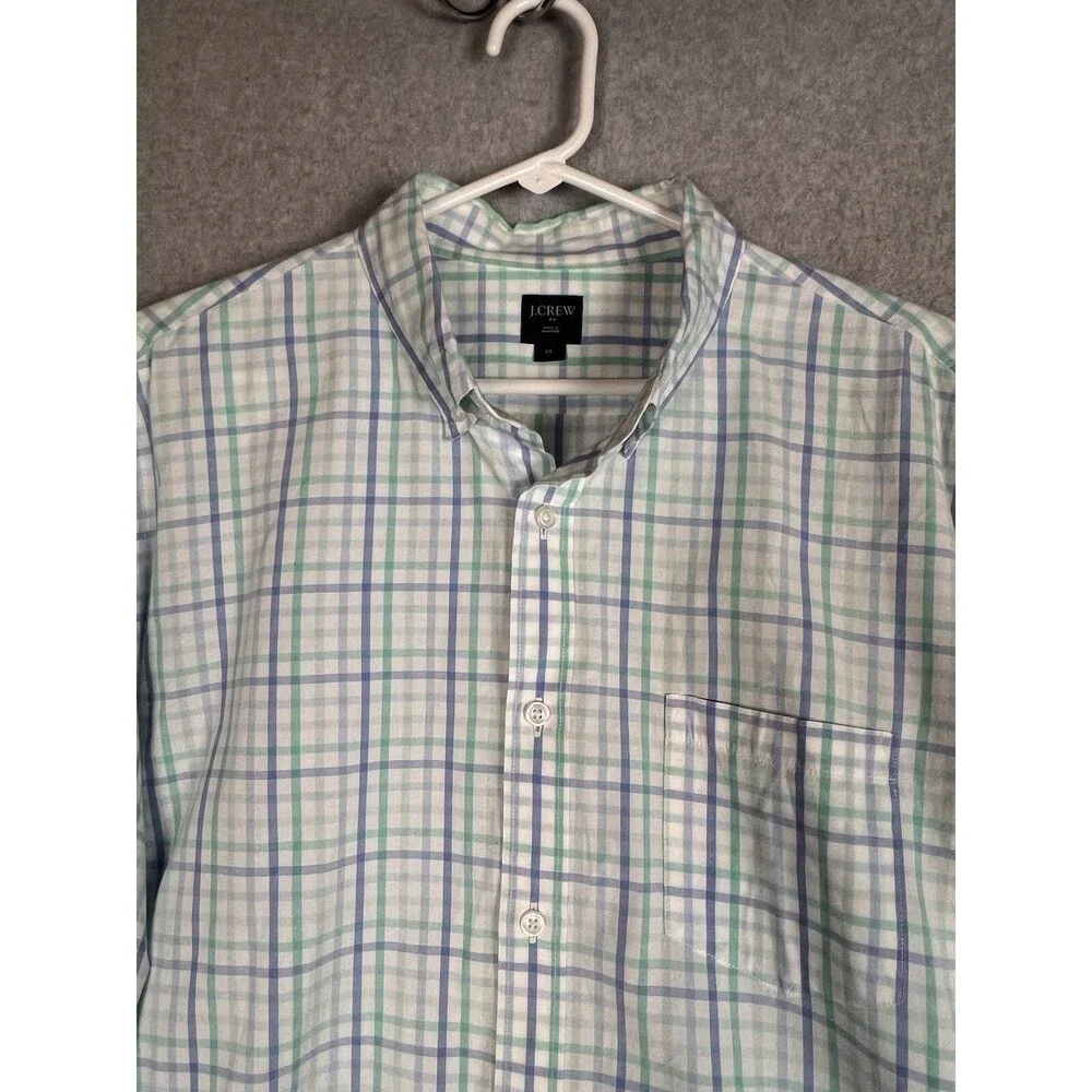 J. Crew Button Front Shirt Men’s XL White Blue Green Plaid Long Sleeve